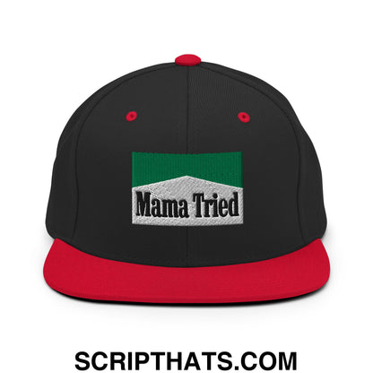 Mama Tried Cigarette Menthol Green Embroidered Flat Bill Brim Snapback Hat Black Red