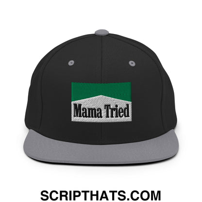 Mama Tried Cigarette Menthol Green Embroidered Flat Bill Brim Snapback Hat Black Silver