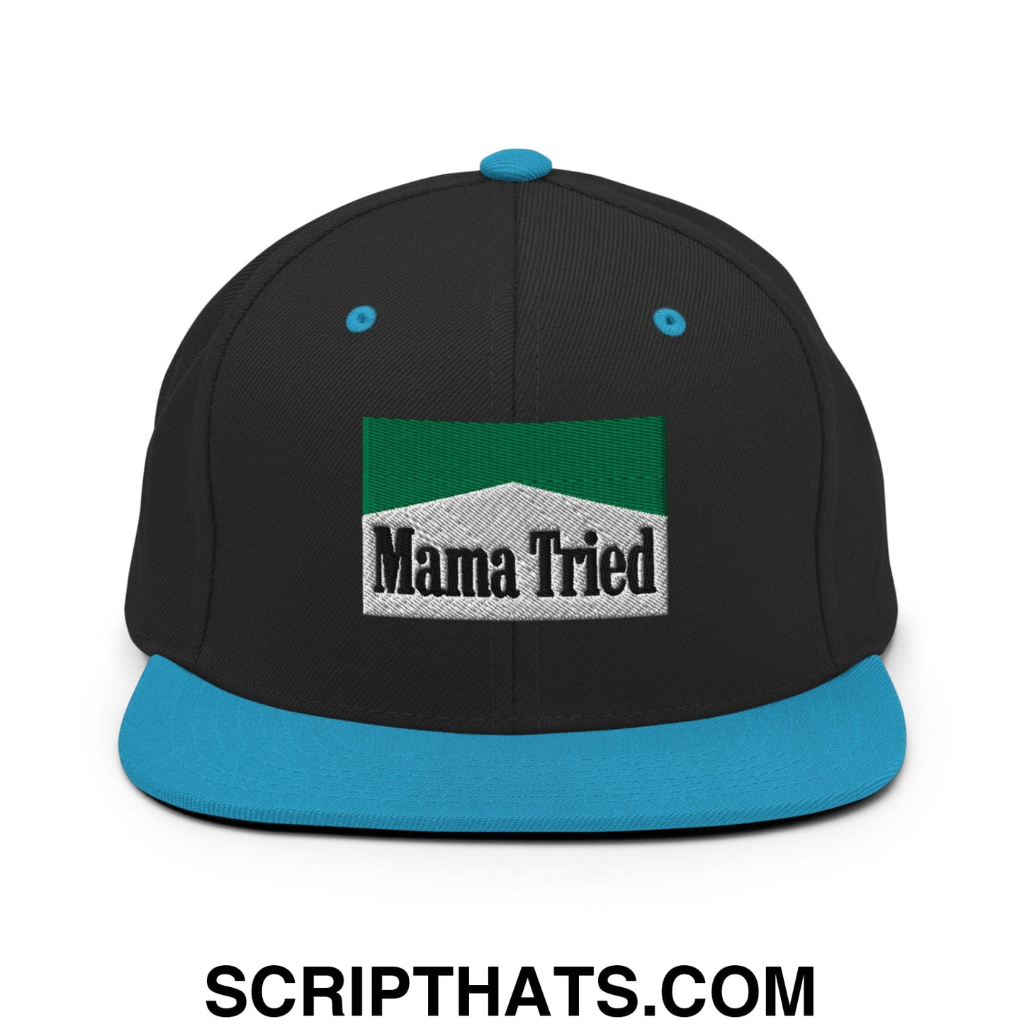 Mama Tried Cigarette Menthol Green Embroidered Flat Bill Brim Snapback Hat Black Teal