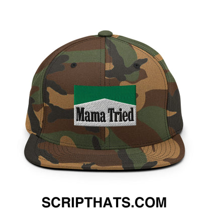 Mama Tried Cigarette Menthol Green Embroidered Flat Bill Brim Snapback Hat Green Camo