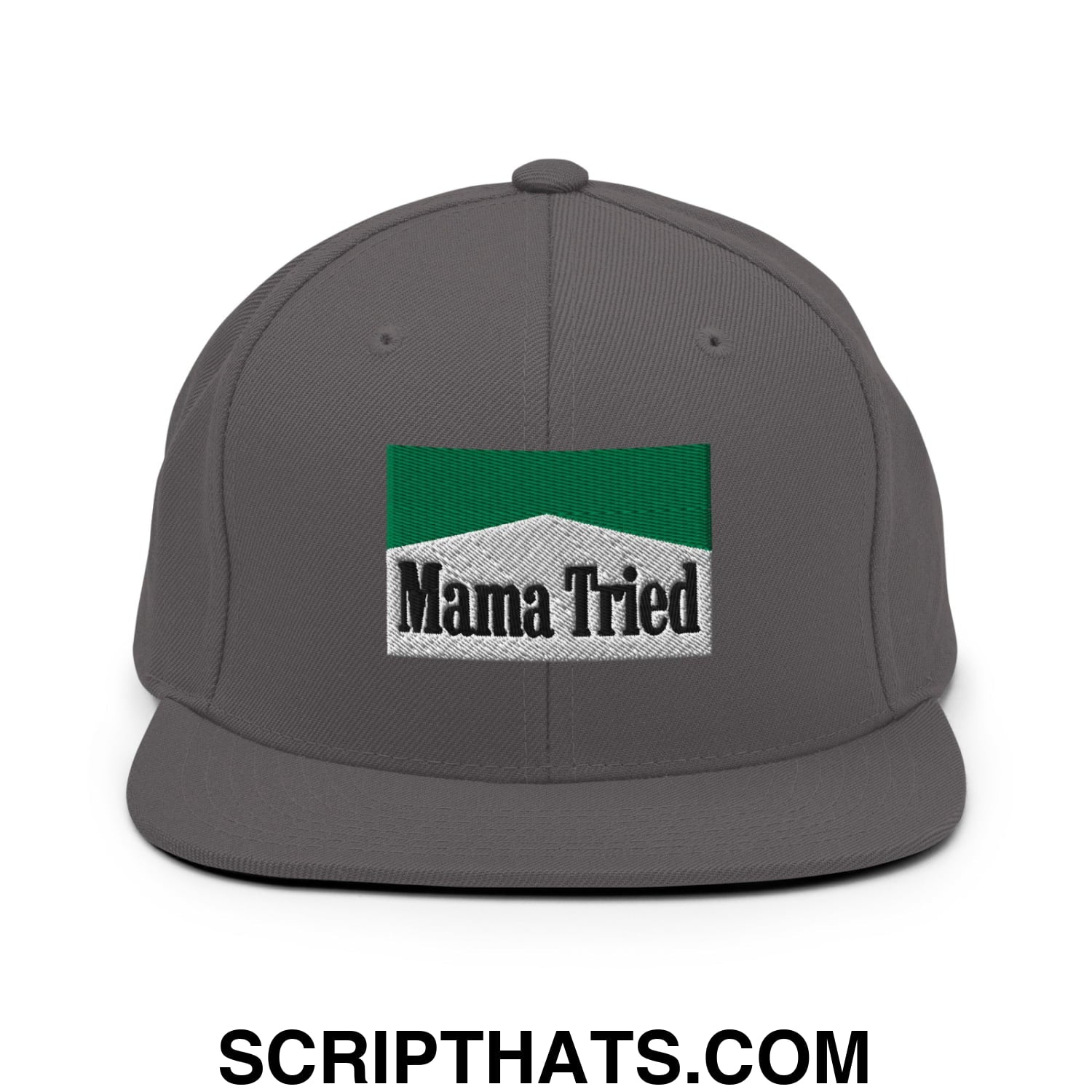 Mama Tried Cigarette Menthol Green Embroidered Flat Bill Brim Snapback Hat Dark Grey