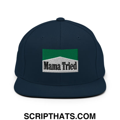 Mama Tried Cigarette Menthol Green Embroidered Flat Bill Brim Snapback Hat Dark Navy