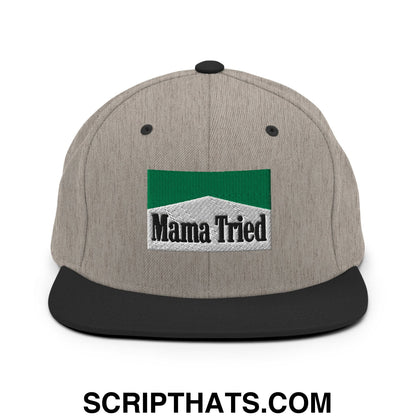 Mama Tried Cigarette Menthol Green Embroidered Flat Bill Brim Snapback Hat Heather Black