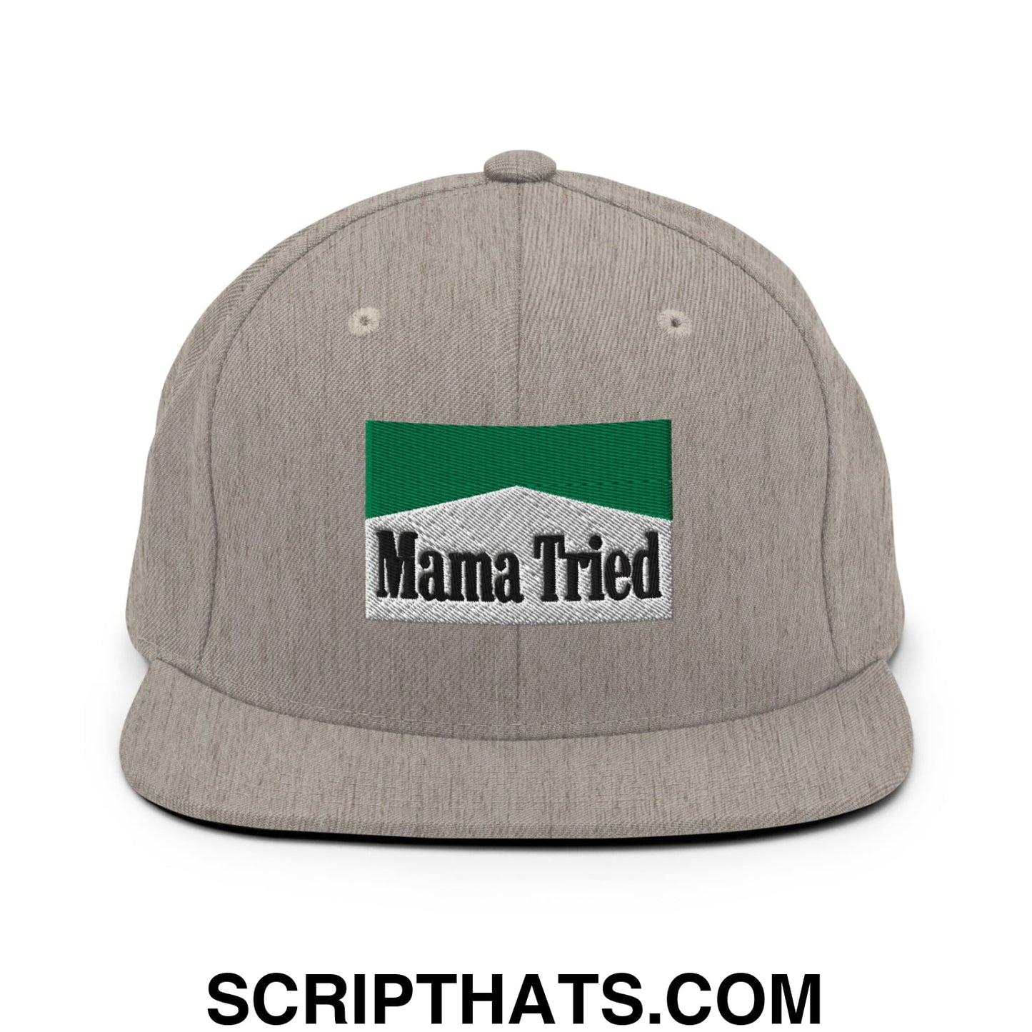 Mama Tried Cigarette Menthol Green Embroidered Flat Bill Brim Snapback Hat Heather Grey