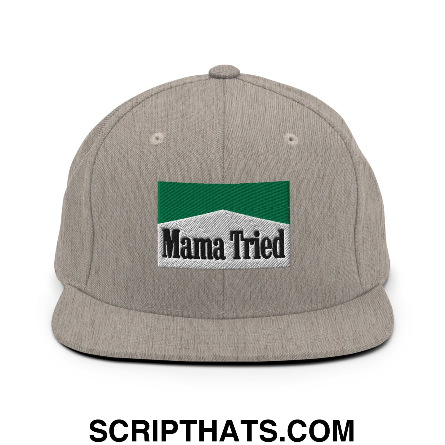 Mama Tried Cigarette Menthol Green Embroidered Flat Bill Brim Snapback Hat Heather Grey