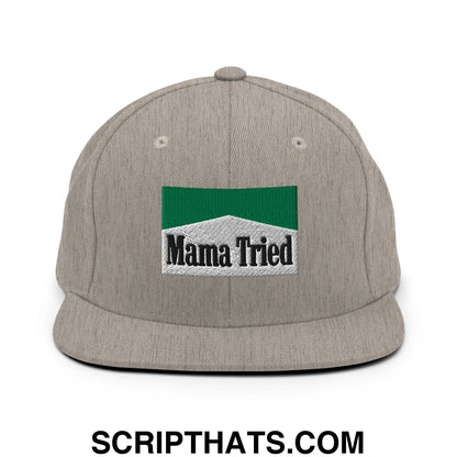 Mama Tried Cigarette Menthol Green Embroidered Flat Bill Brim Snapback Hat Heather Grey