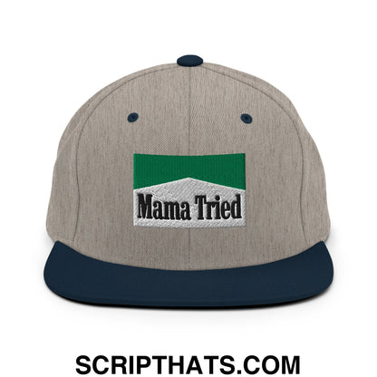 Mama Tried Cigarette Menthol Green Embroidered Flat Bill Brim Snapback Hat Heather Grey Navy