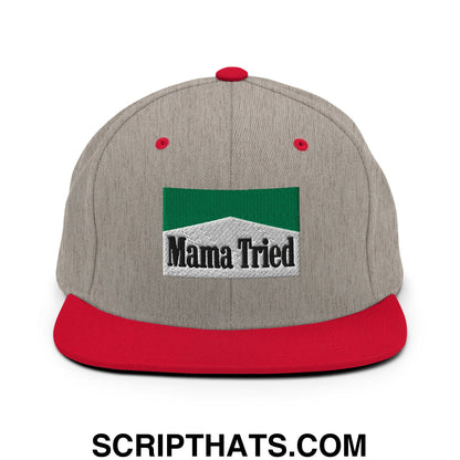 Mama Tried Cigarette Menthol Green Embroidered Flat Bill Brim Snapback Hat Heather Grey Red