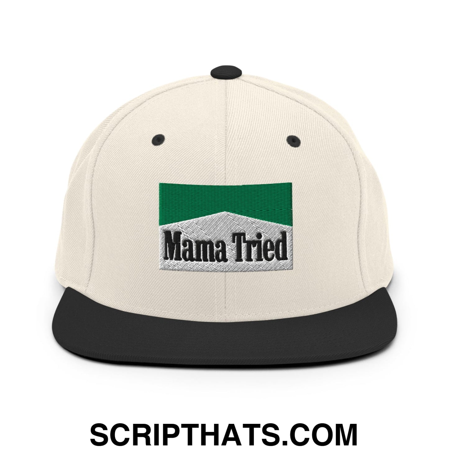 Mama Tried Cigarette Menthol Green Embroidered Flat Bill Brim Snapback Hat Natural Black