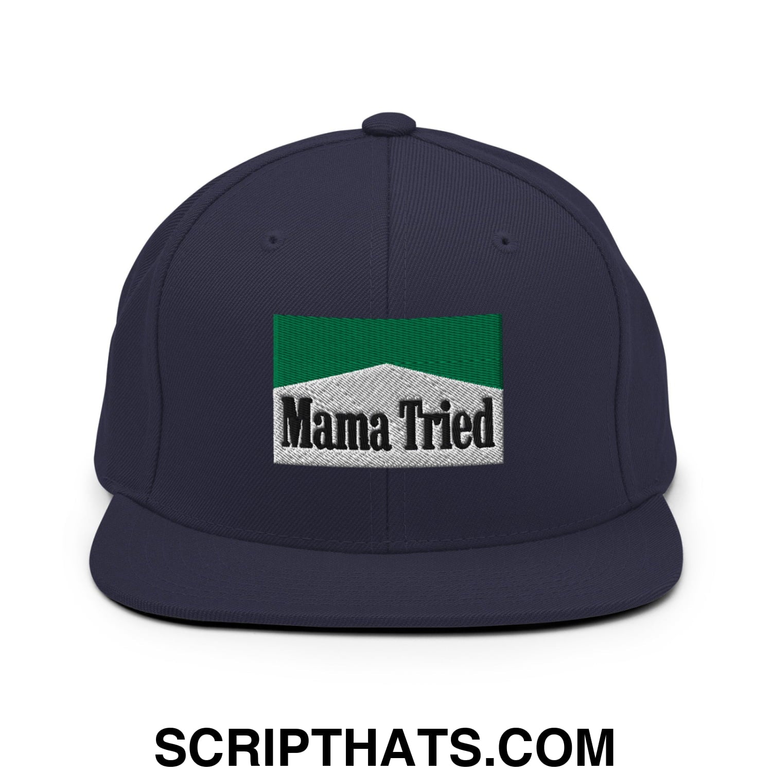 Mama Tried Cigarette Menthol Green Embroidered Flat Bill Brim Snapback Hat Navy
