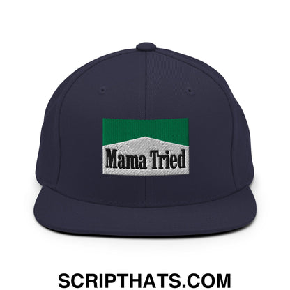Mama Tried Cigarette Menthol Green Embroidered Flat Bill Brim Snapback Hat Navy