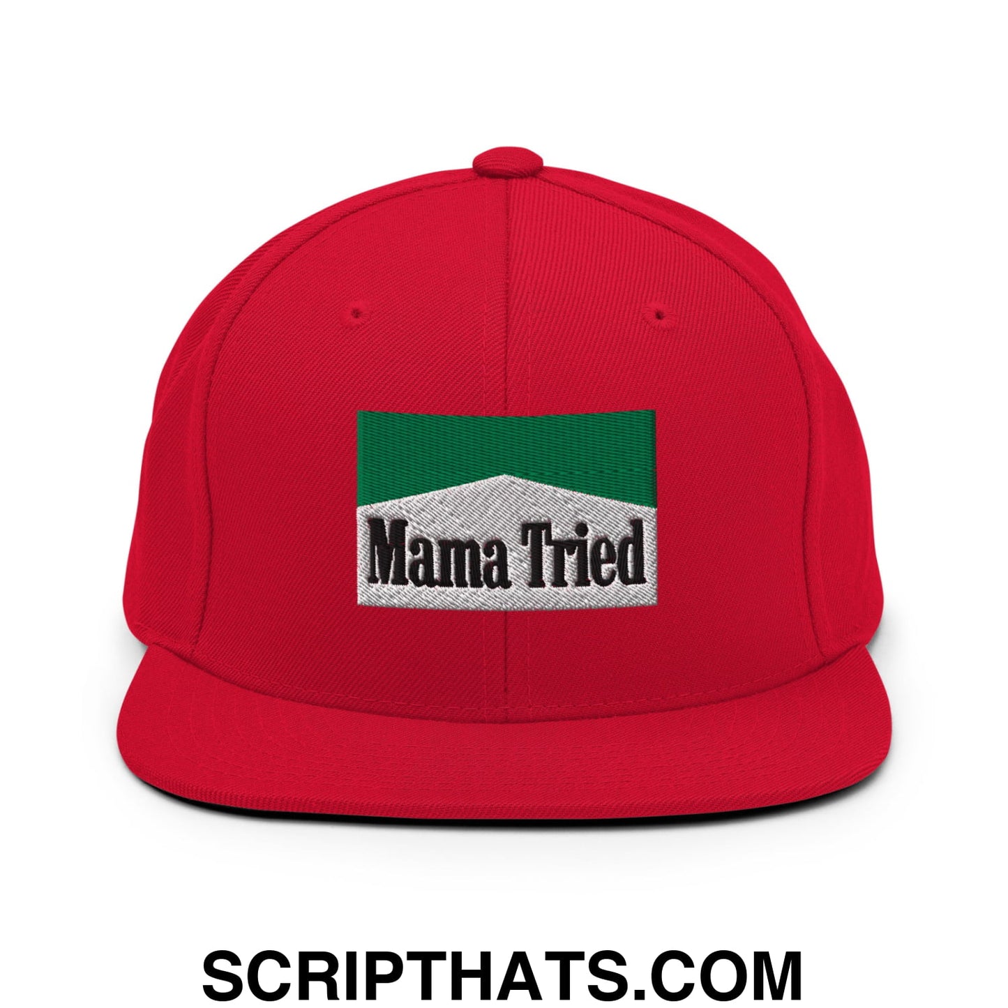 Mama Tried Cigarette Menthol Green Embroidered Flat Bill Brim Snapback Hat Red