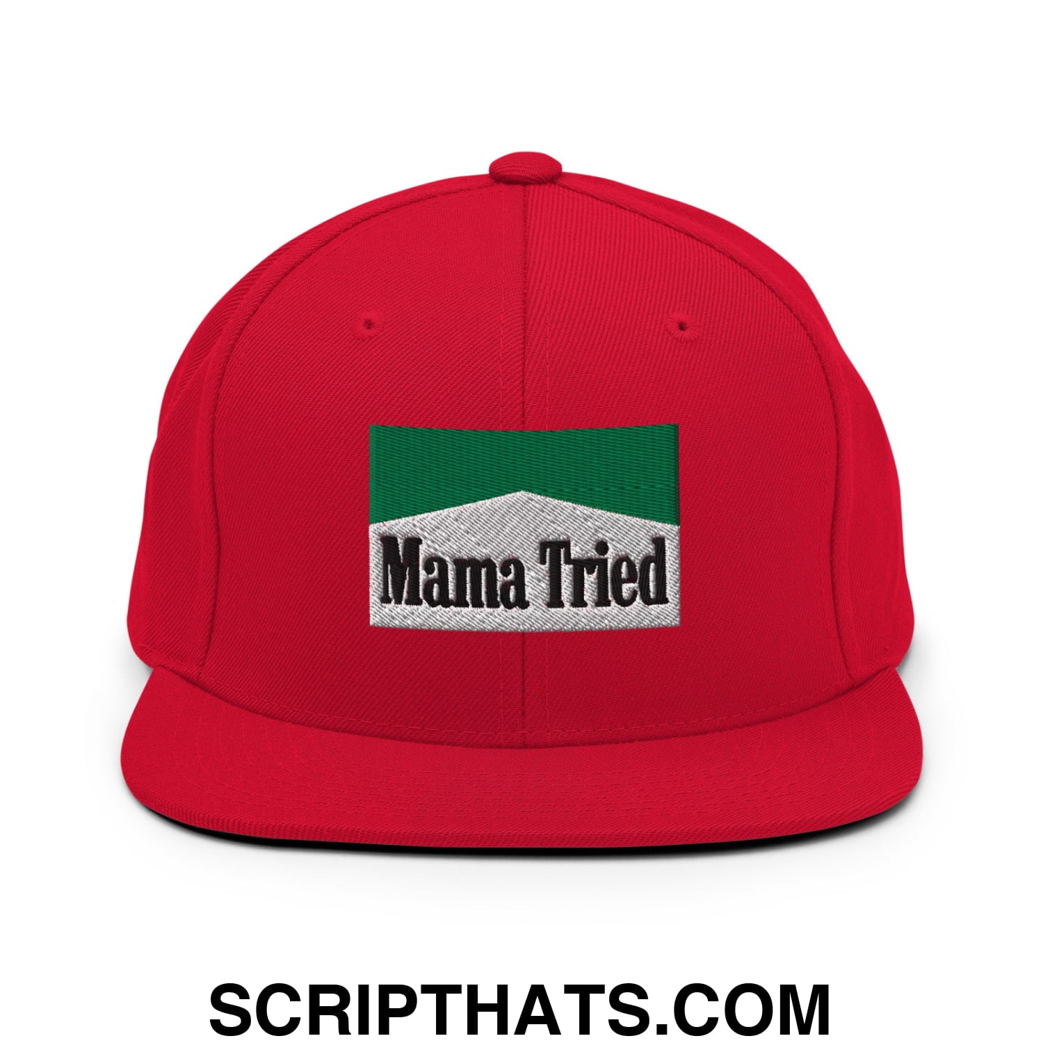 Mama Tried Cigarette Menthol Green Embroidered Flat Bill Brim Snapback Hat Red