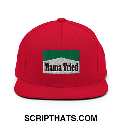 Mama Tried Cigarette Menthol Green Embroidered Flat Bill Brim Snapback Hat Red