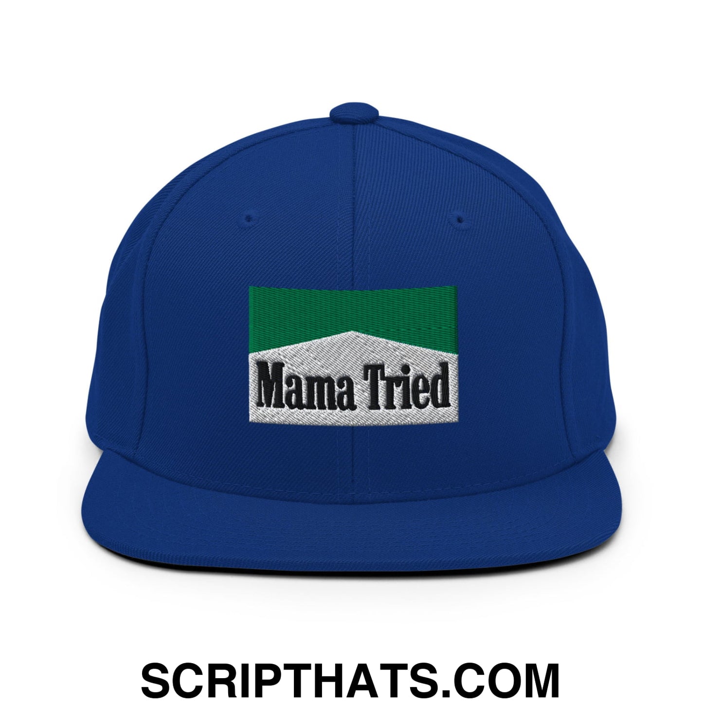Mama Tried Cigarette Menthol Green Embroidered Flat Bill Brim Snapback Hat Royal Blue