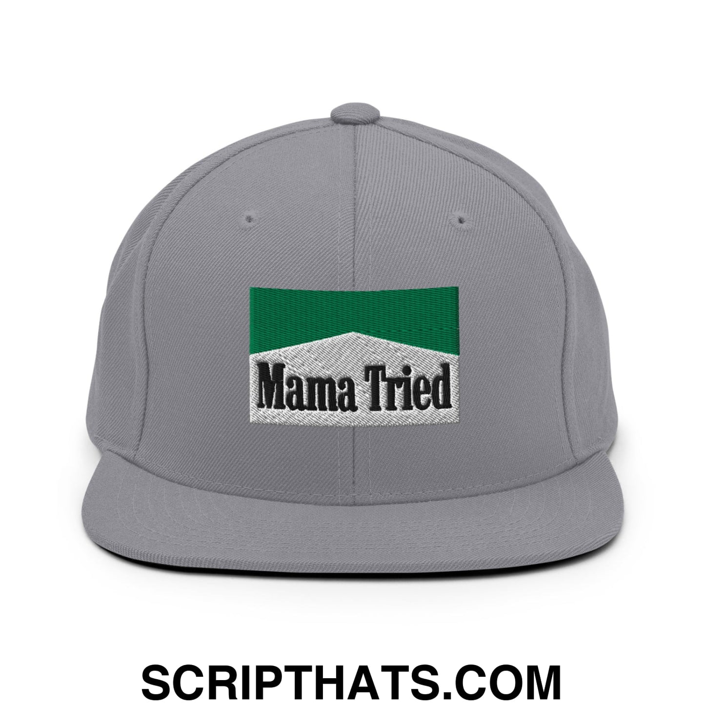 Mama Tried Cigarette Menthol Green Embroidered Flat Bill Brim Snapback Hat Silver