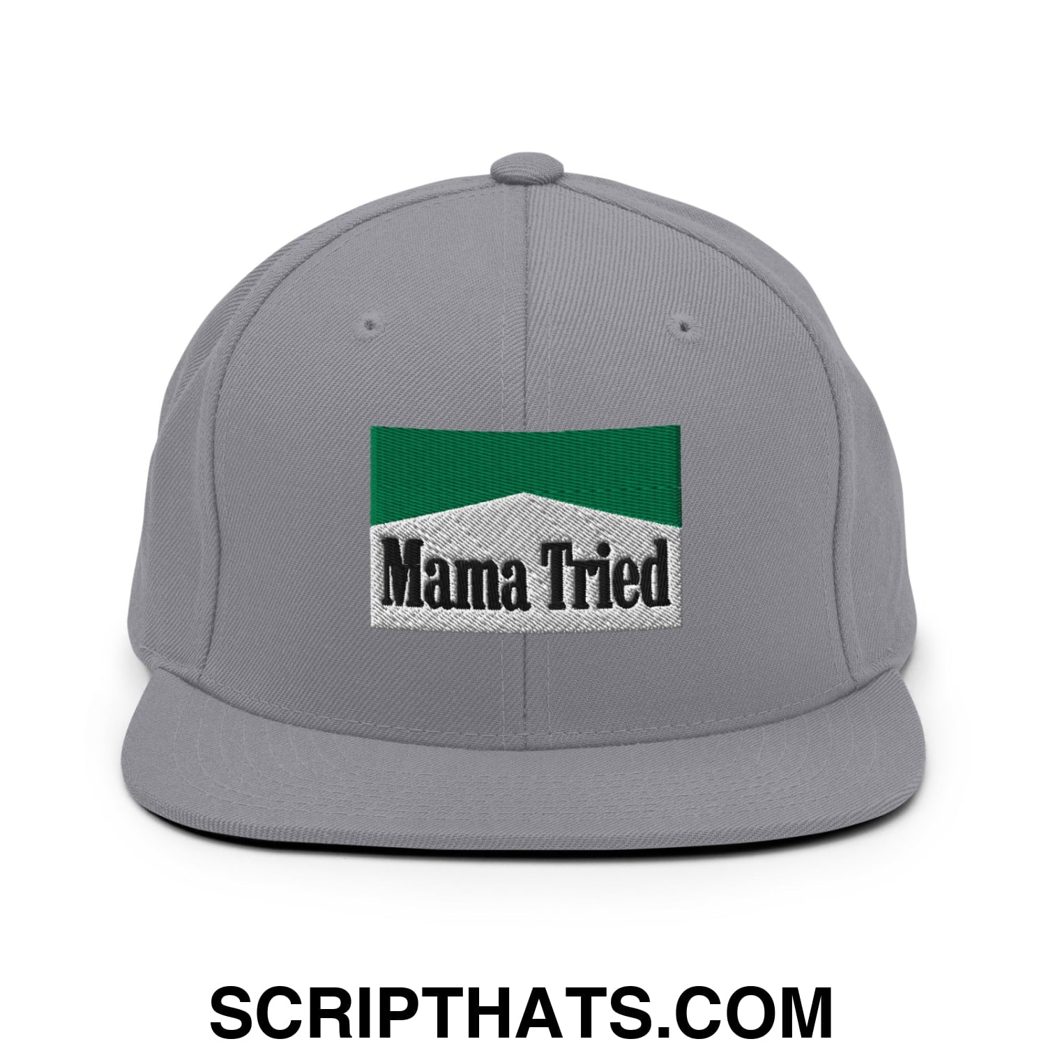 Mama Tried Cigarette Menthol Green Embroidered Flat Bill Brim Snapback Hat Silver