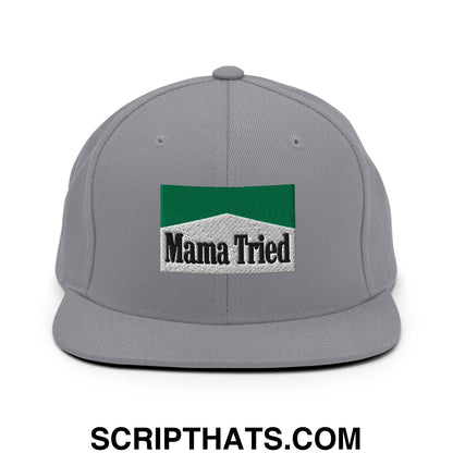 Mama Tried Cigarette Menthol Green Embroidered Flat Bill Brim Snapback Hat Silver