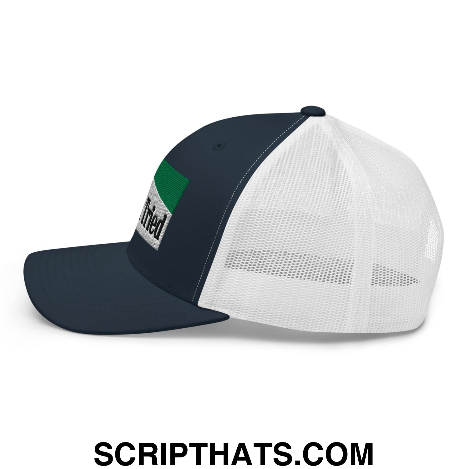 Mama Tried Cigarette Menthol Green Embroidered Mesh Trucker Hat Navy White