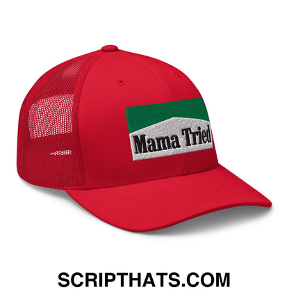 Mama Tried Cigarette Menthol Green Embroidered Mesh Trucker Hat Red