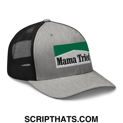 Mama Tried Cigarette Menthol Green Embroidered Mesh Trucker Hat Heather Black