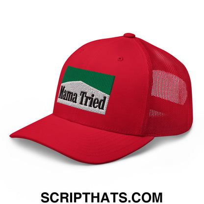 Mama Tried Cigarette Menthol Green Embroidered Mesh Trucker Hat Red