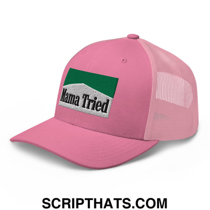 Mama Tried Cigarette Menthol Green Embroidered Mesh Trucker Hat Pink