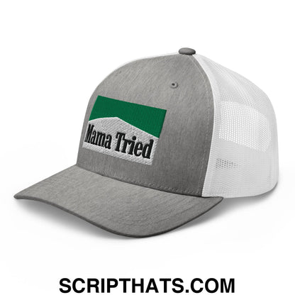 Mama Tried Cigarette Menthol Green Embroidered Mesh Trucker Hat Heather Grey White