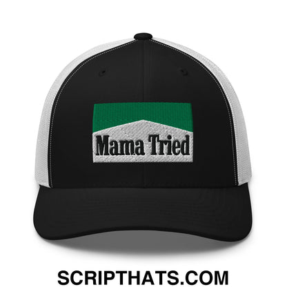 Mama Tried Cigarette Menthol Green Embroidered Mesh Trucker Hat Black White