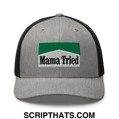 Mama Tried Cigarette Menthol Green Embroidered Mesh Trucker Hat Heather Black