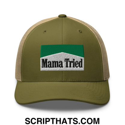 Mama Tried Cigarette Menthol Green Embroidered Mesh Trucker Hat Moss Khaki