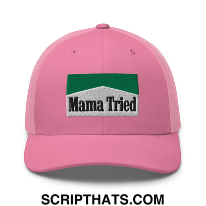 Mama Tried Cigarette Menthol Green Embroidered Mesh Trucker Hat Pink