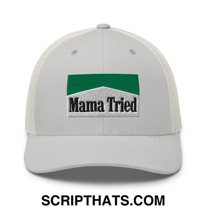 Mama Tried Cigarette Menthol Green Embroidered Mesh Trucker Hat Silver
