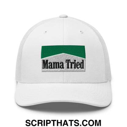 Mama Tried Cigarette Menthol Green Embroidered Mesh Trucker Hat White