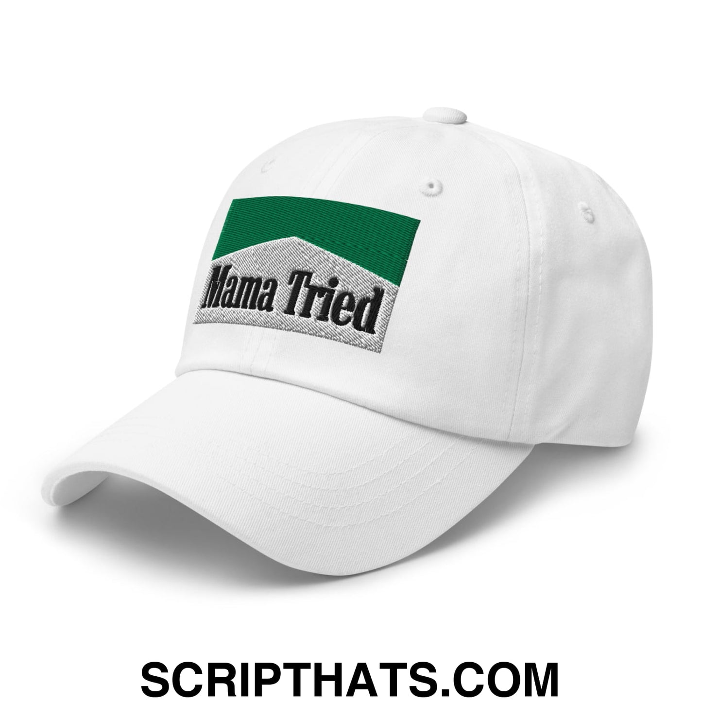 Mama Tried Cigarette Menthol Green Embroidered Unstructured Dad Hat White