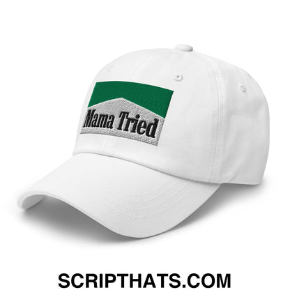 Mama Tried Cigarette Menthol Green Embroidered Unstructured Dad Hat White