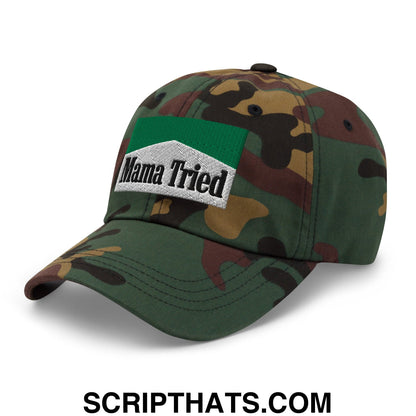 Mama Tried Cigarette Menthol Green Embroidered Unstructured Dad Hat Green Camo