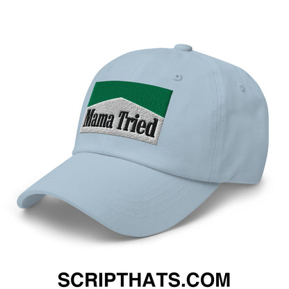 Mama Tried Cigarette Menthol Green Embroidered Unstructured Dad Hat Light Blue