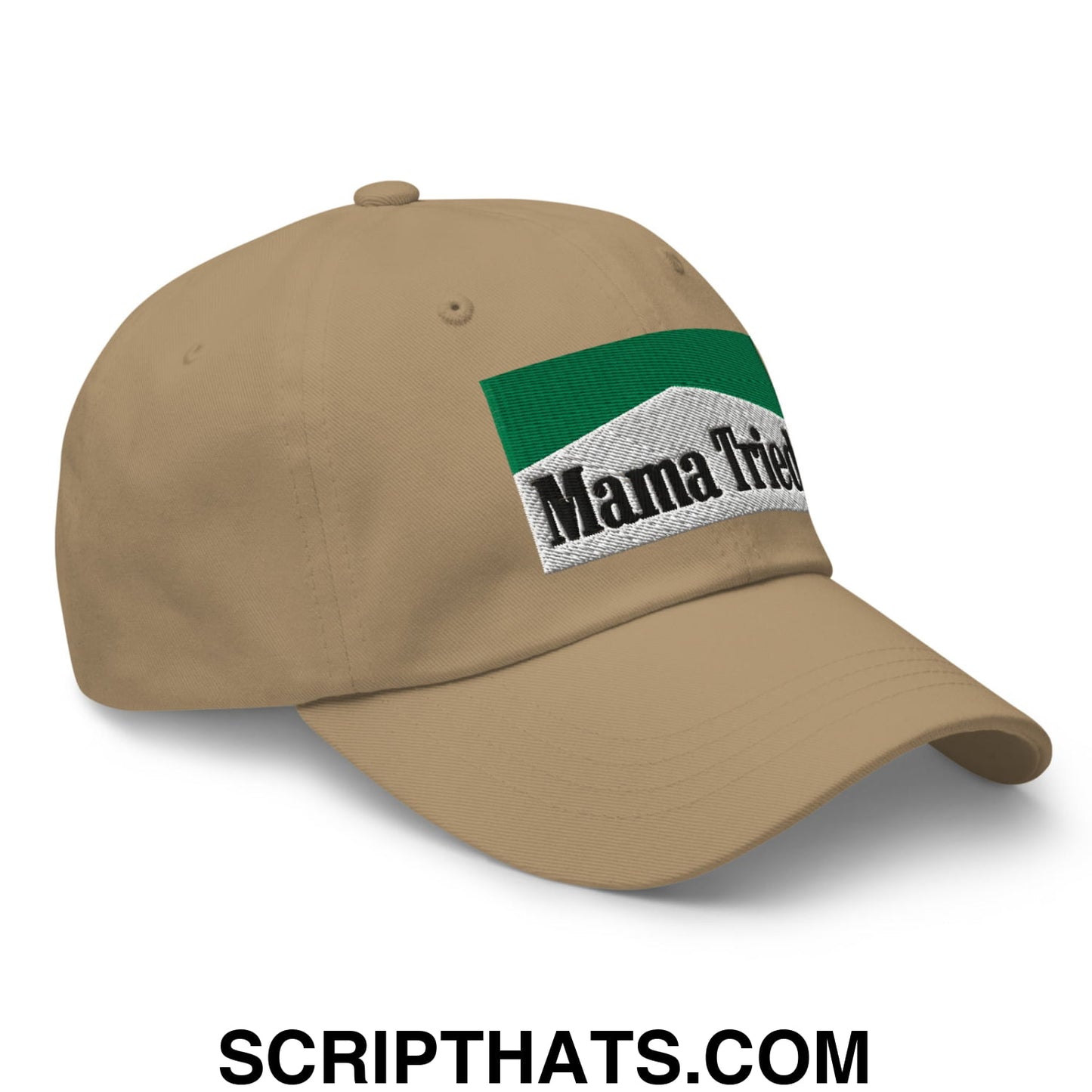 Mama Tried Cigarette Menthol Green Embroidered Unstructured Dad Hat Khaki