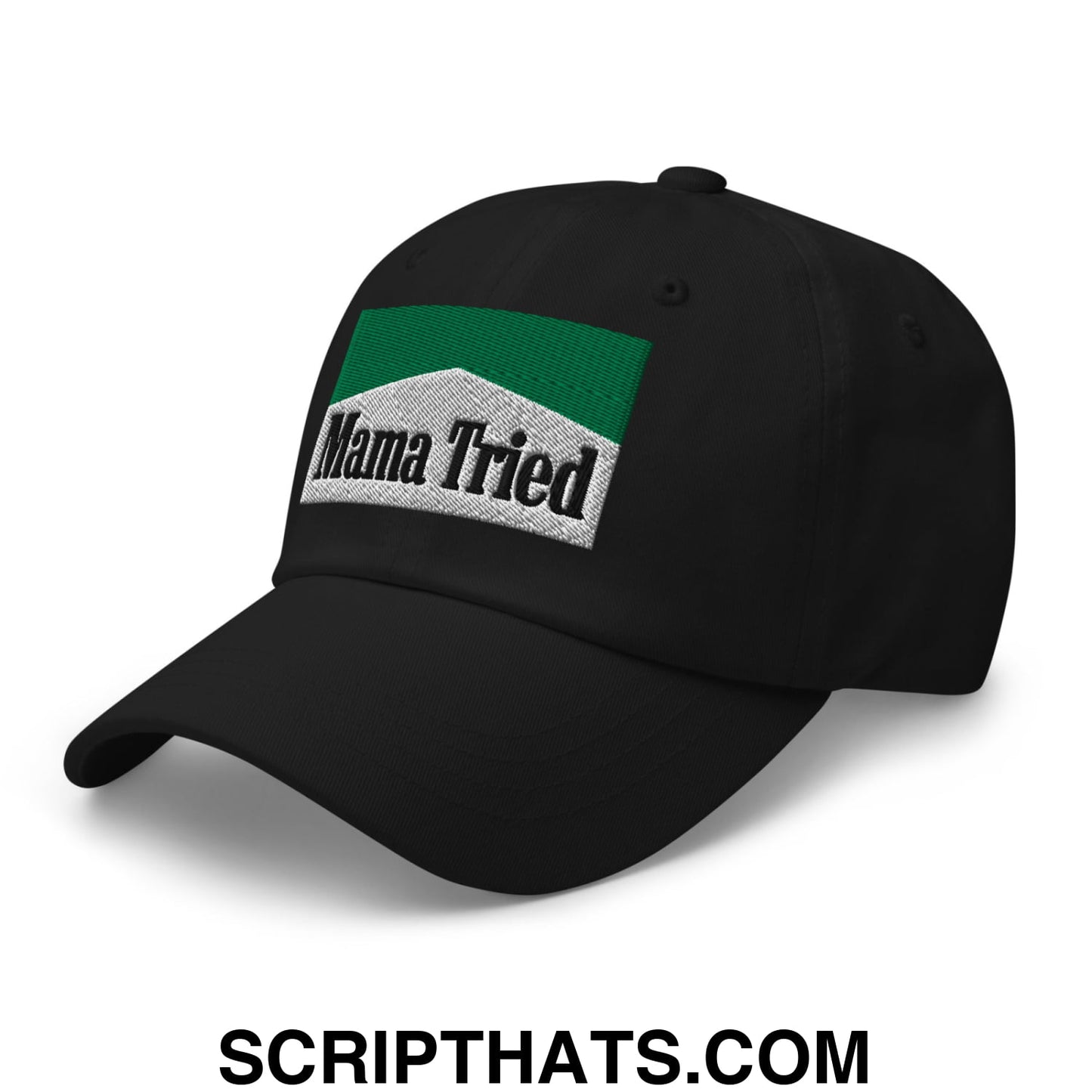 Mama Tried Cigarette Menthol Green Embroidered Unstructured Dad Hat Black