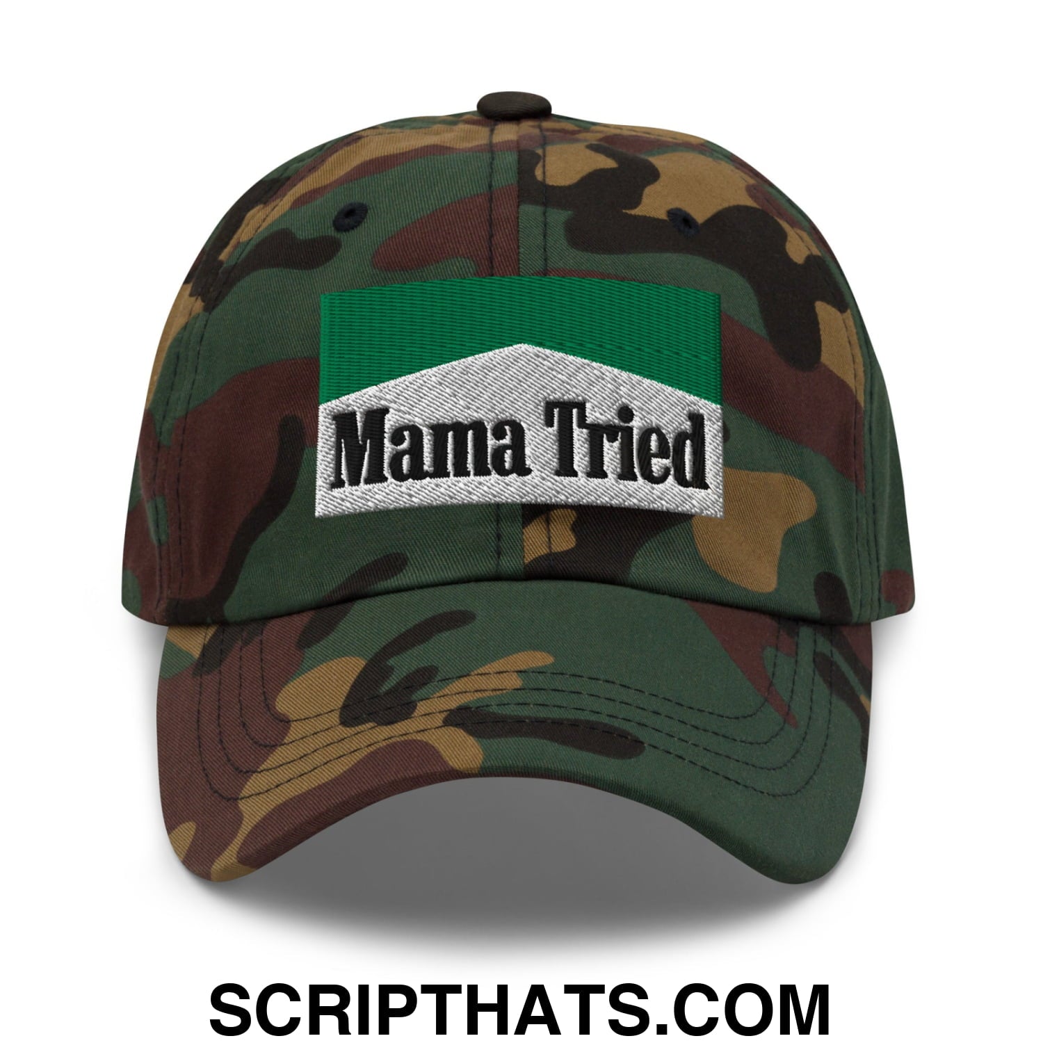 Mama Tried Cigarette Menthol Green Embroidered Unstructured Dad Hat Green Camo