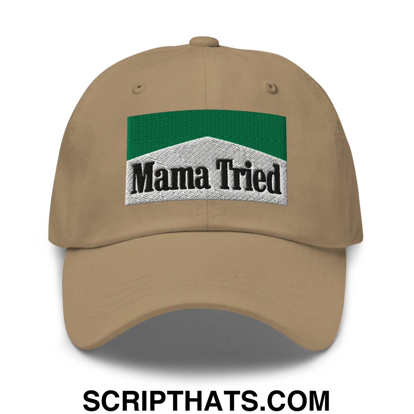 Mama Tried Cigarette Menthol Green Embroidered Unstructured Dad Hat Khaki