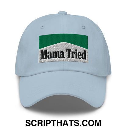 Mama Tried Cigarette Menthol Green Embroidered Unstructured Dad Hat Light Blue