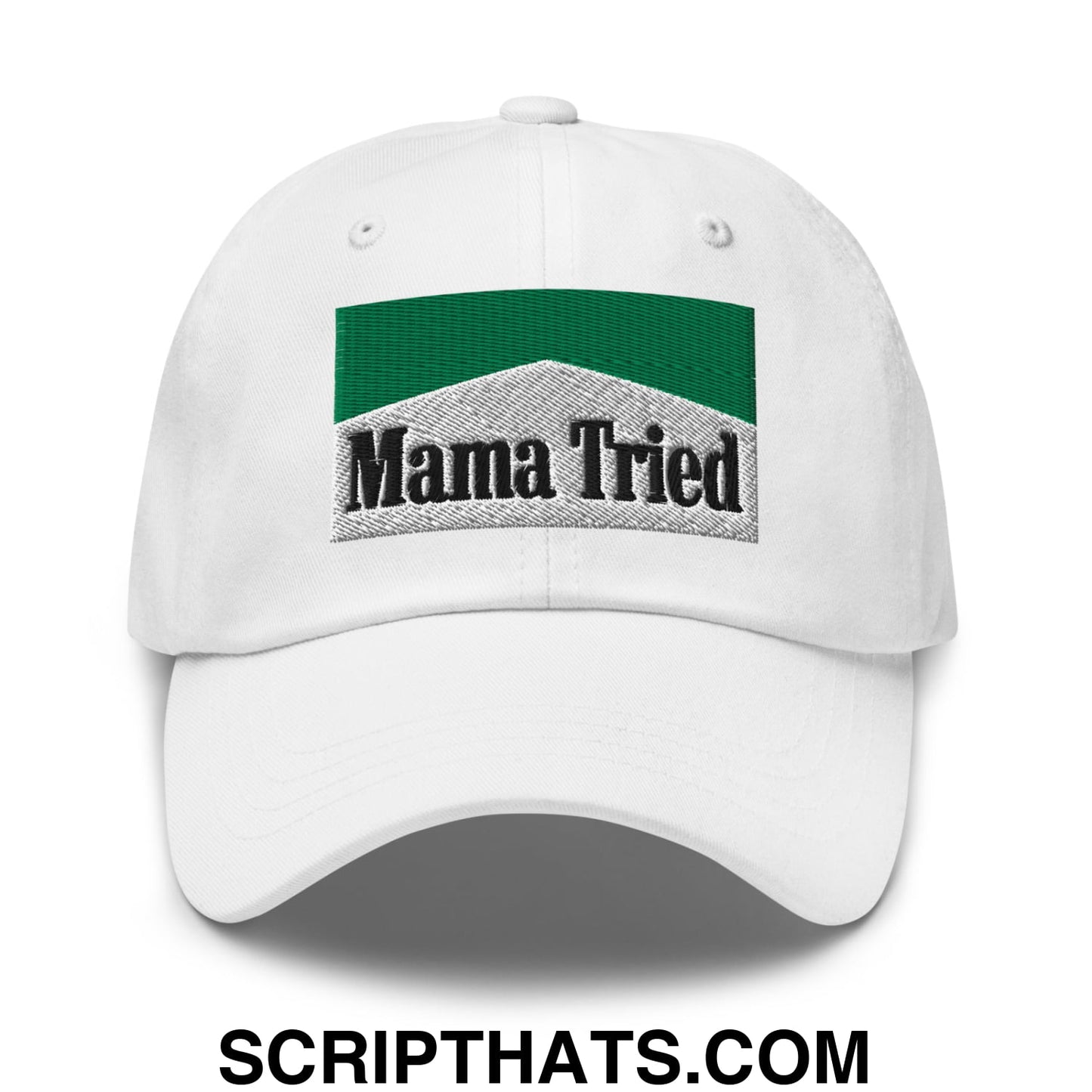 Mama Tried Cigarette Menthol Green Embroidered Unstructured Dad Hat White