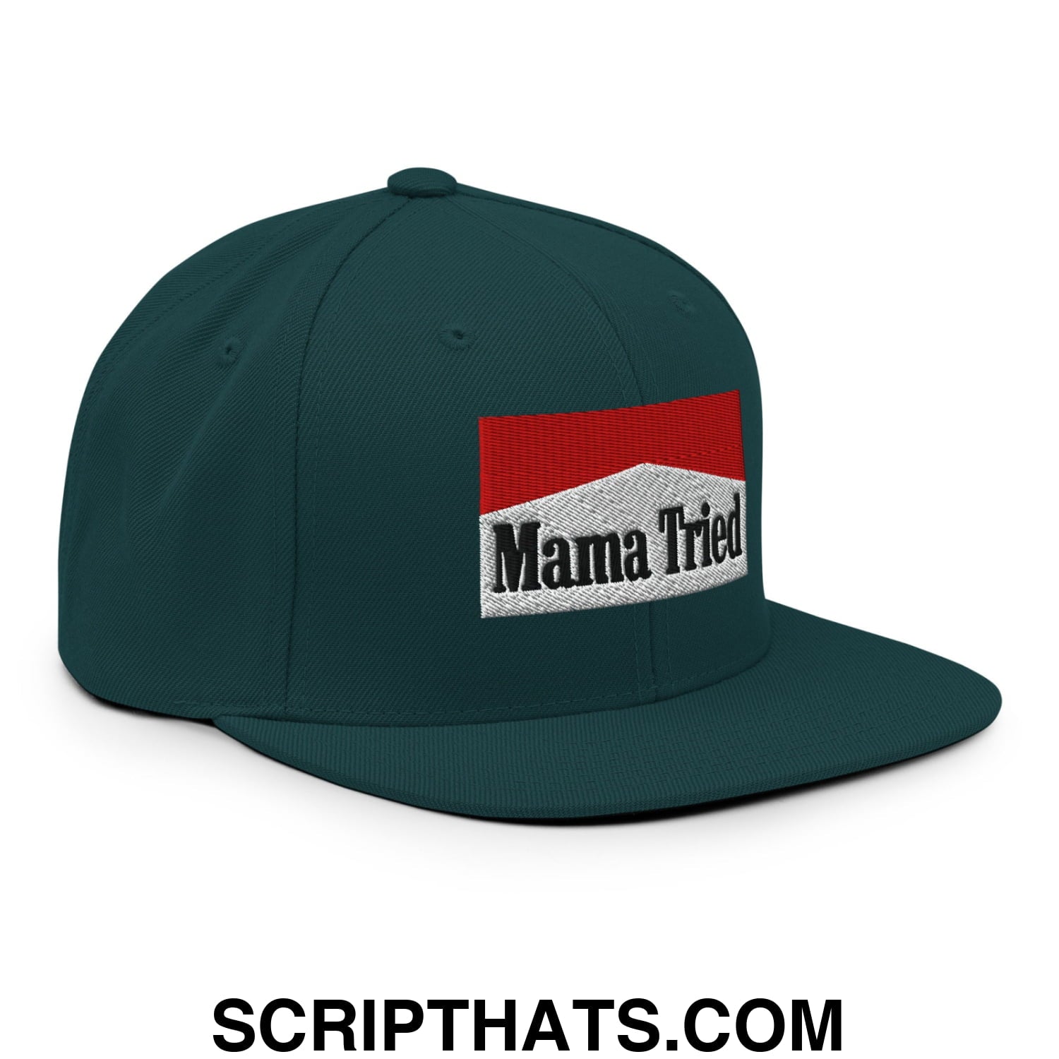 Mama Tried Cigarette Red Embroidered Flat Bill Brim Snapback Hat Spruce