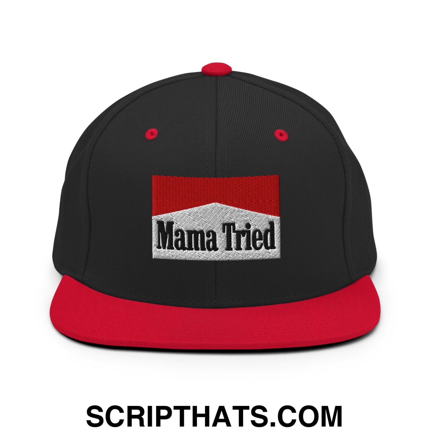 Mama Tried Cigarette Red Embroidered Flat Bill Brim Snapback Hat Black Red