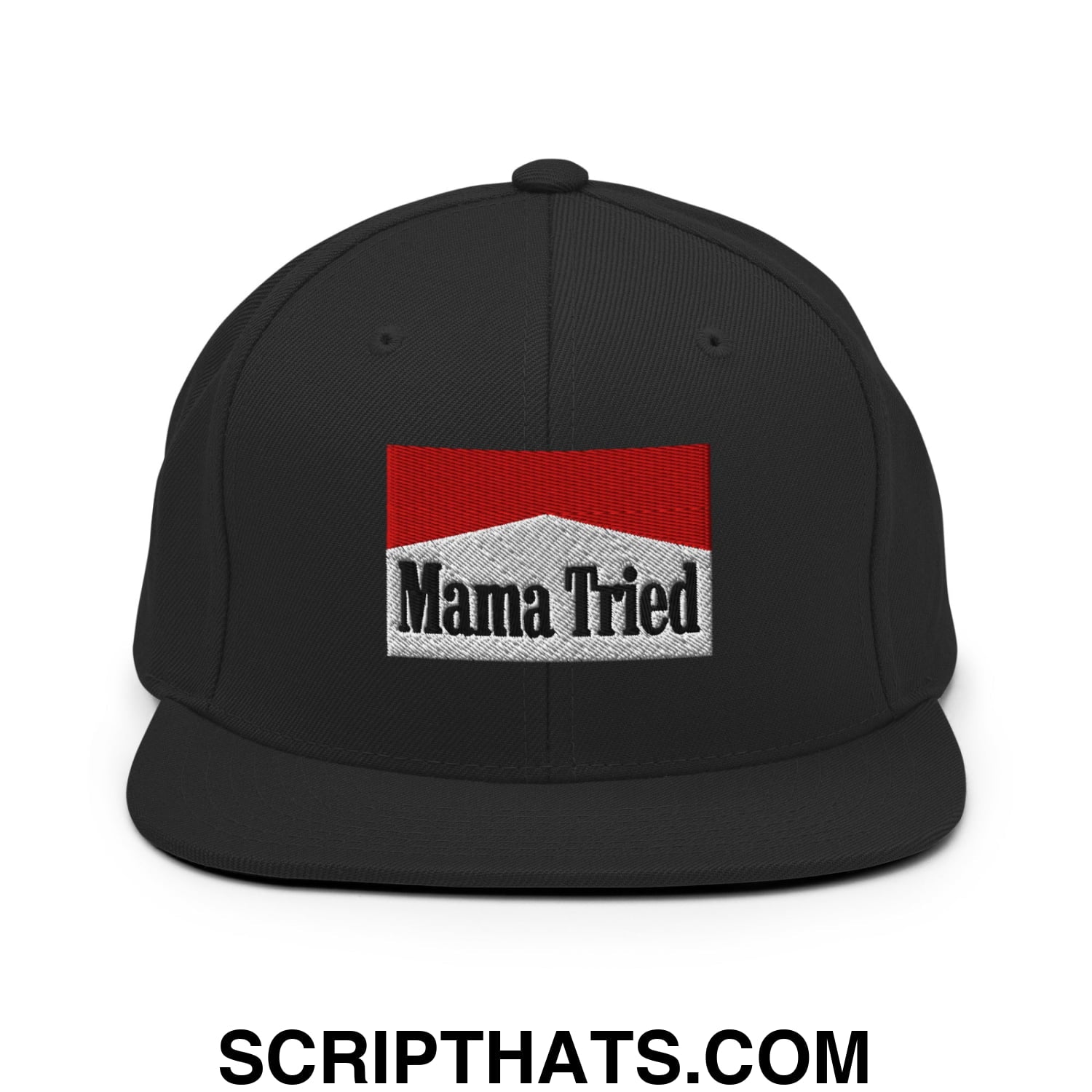 Mama Tried Cigarette Red Embroidered Flat Bill Brim Snapback Hat Black