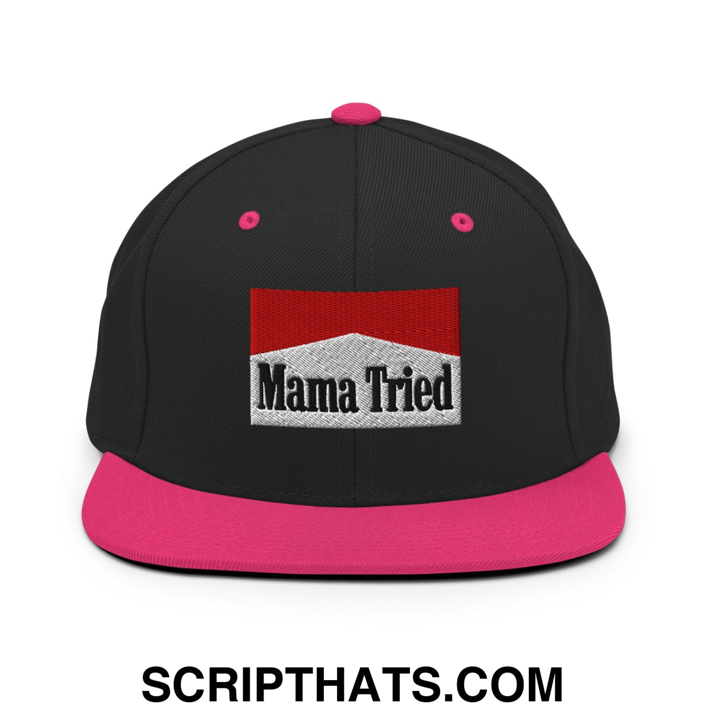 Mama Tried Cigarette Red Embroidered Flat Bill Brim Snapback Hat Black Neon Pink