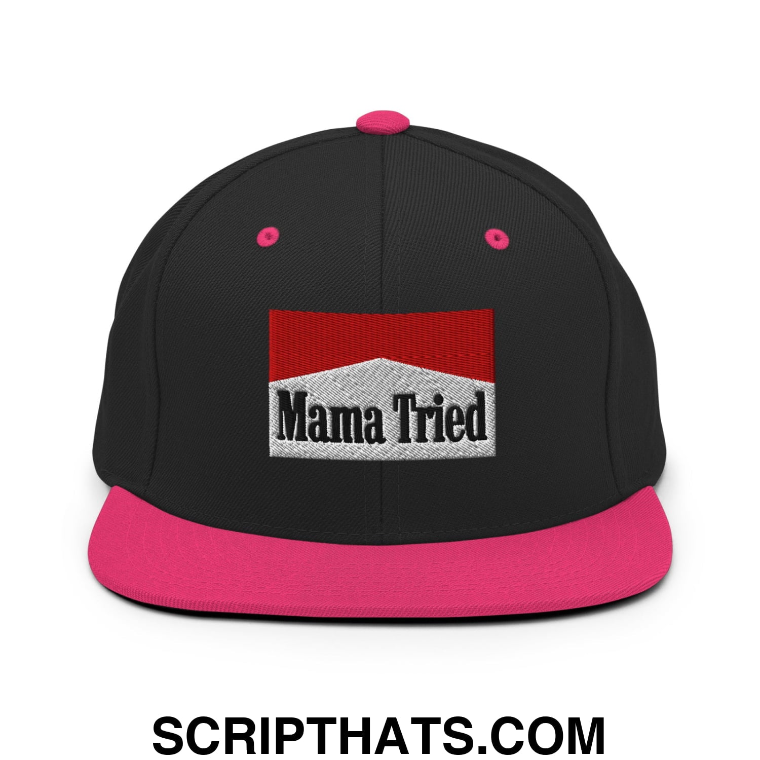 Mama Tried Cigarette Red Embroidered Flat Bill Brim Snapback Hat Black Neon Pink