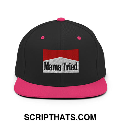 Mama Tried Cigarette Red Embroidered Flat Bill Brim Snapback Hat Black Neon Pink